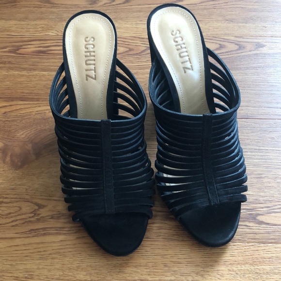 SCHUTZ  Veronika Black Suede Laura Strappy Cage Thick Heel Sandals - Picture 4 of 10